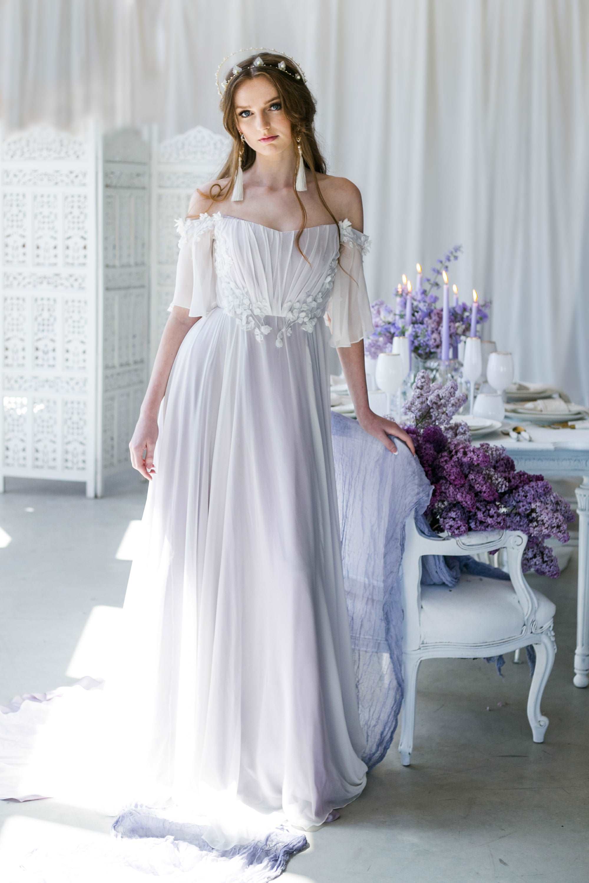 DIANA Purple Chiffon Wedding Dress – Catherine Langlois
