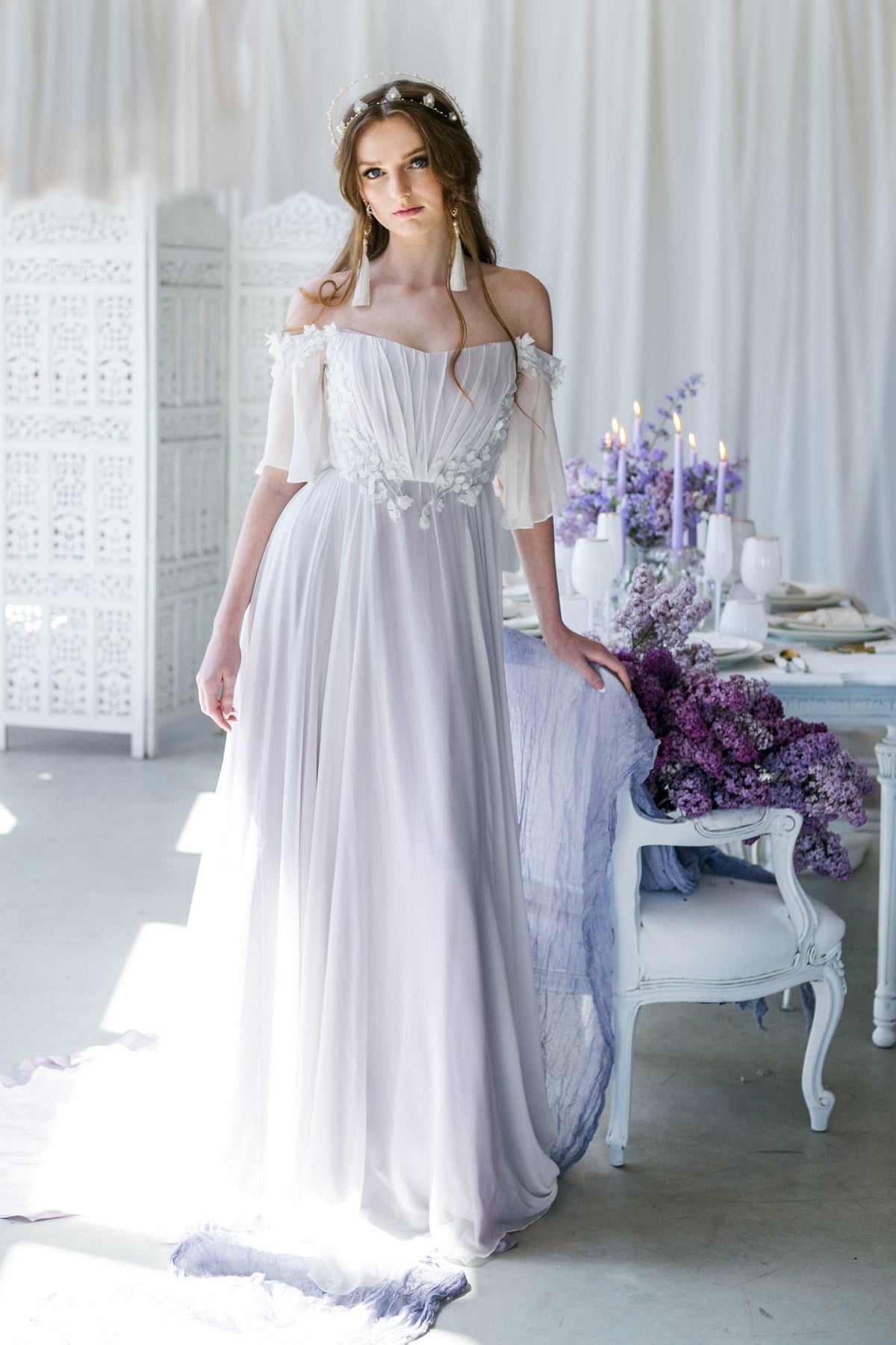 wedding dresses purple DIANA Purple Chiffon Wedding Dress – Catherine Langlois