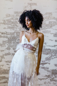 Sheer lace bridal skirt. Made in Canada by Catherine Langlois.