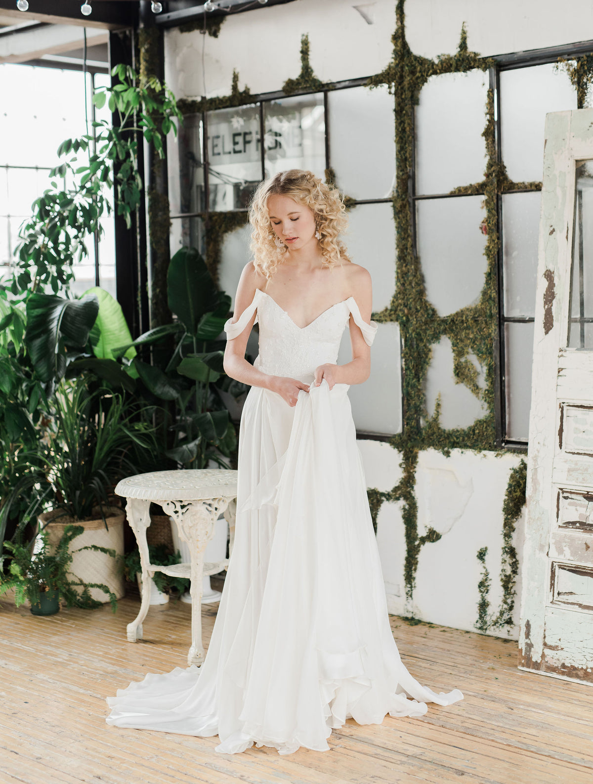 Romantic silk chiffon wedding dress. Catherine Langlois, Toronto. Award winning designer