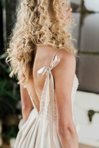 Soleil, a romantic champagne silk wedding dress by Catherine Langlois. Designed in Toronto, Ontario, Canada.
