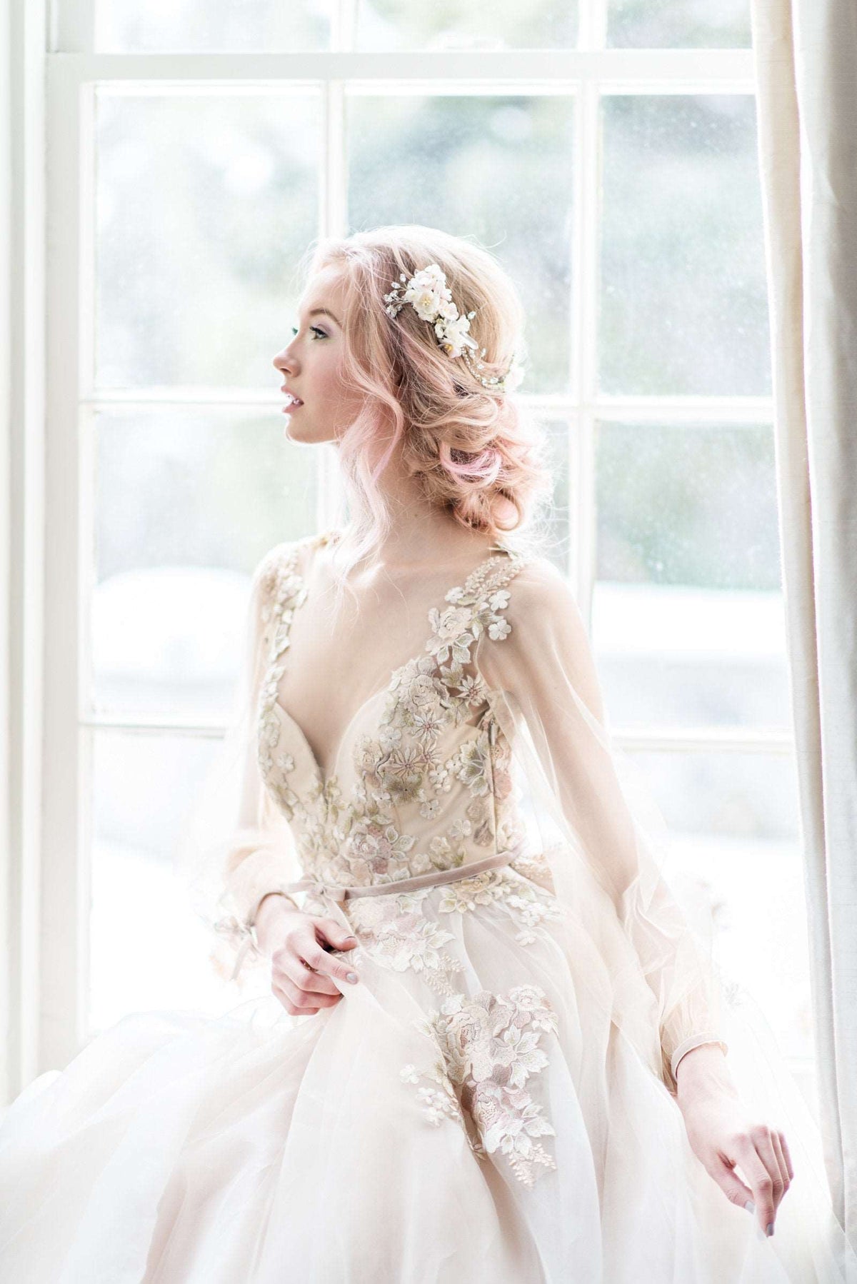 Whimsical, romantic and airy, the Jasmine wedding dress by Catherine Langlois will leave you breathless. Designed in Toronto, Ontario, Canada.