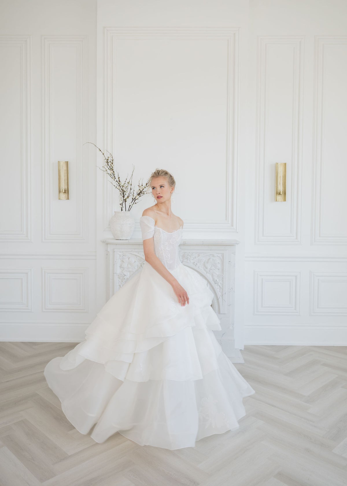 Airy romantic silk organza wedding dress. Custom wedding gown by Catherine Langlois bridal, Toronto, Canada.