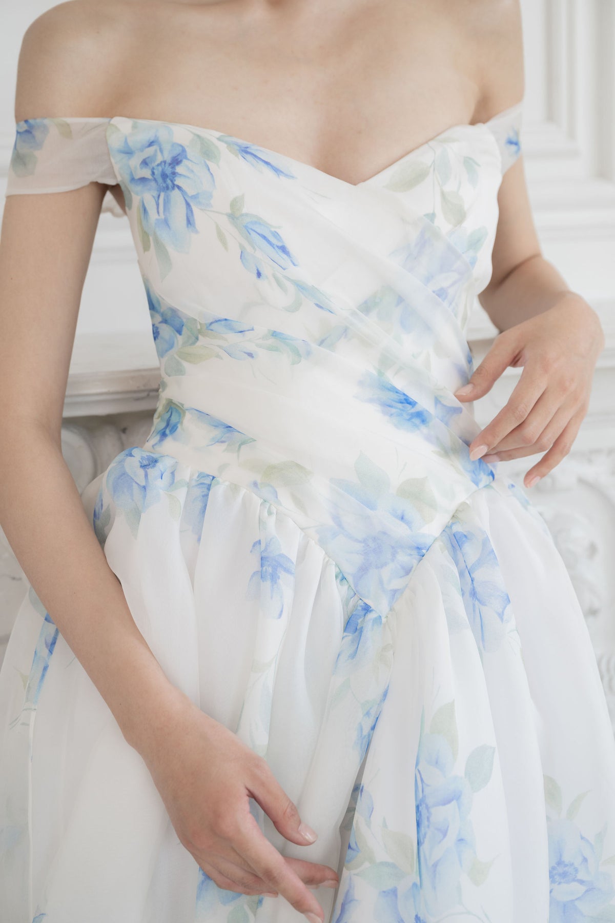 blue organza wedding dress Sweetheart Baby Blue Organza V Neck Ruffles Appliques Prom Dresses