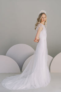 Romantic two piece bridal separates made in Canada. Dotted tulle overlay. Toronto, Canada.