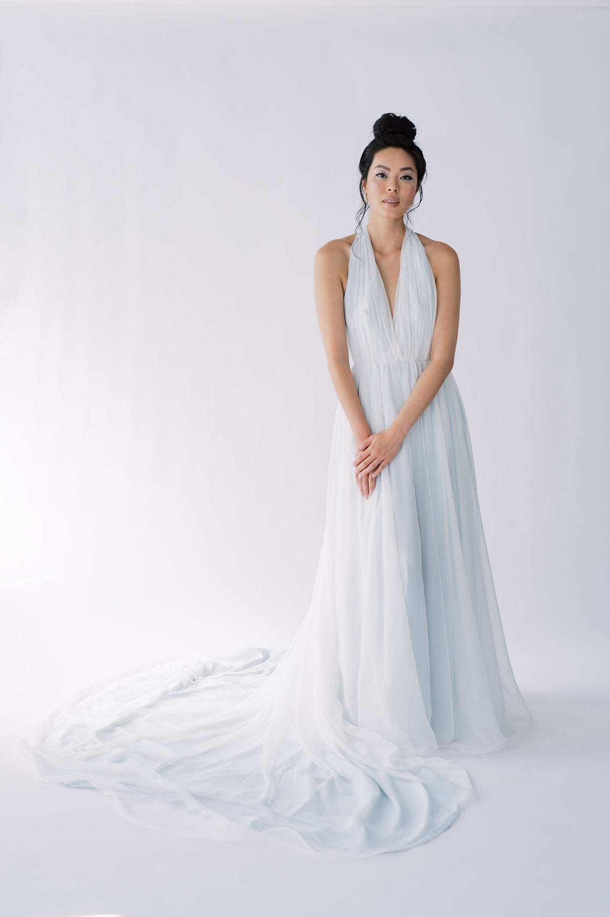 Sky blue wedding dress. Designed by Catherine Langlois, Canada.