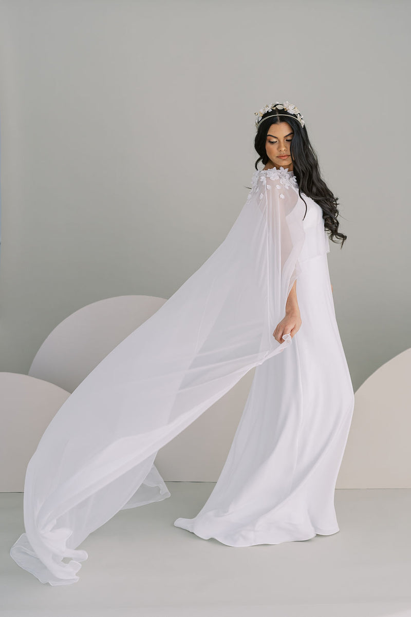 Chiffon bridal cape. Handmade by Catherine Langlois, Canada