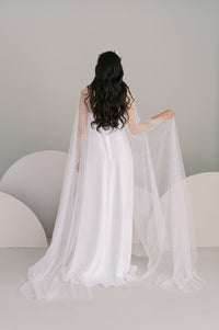 Sequin tulle bridal cape. Vintage inspired high neckline.Handmade by Catherine Langlois, Toronto, Canada