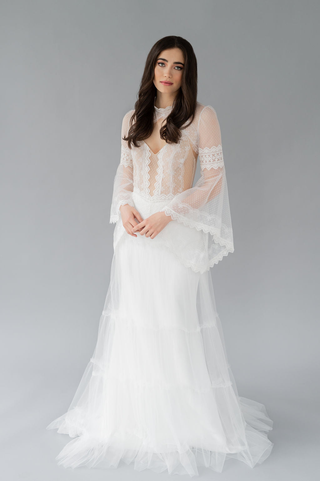 Romantic boho inspired wedding dress by Catherine Langlois. Custom made in Toronto, Canada.