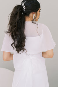Short bridal capelet. Dotted tulle with floral applique.Exclusively handmade by Catherine Langlois, Toronto