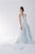 Whimsical and romantic sky blue chiffon halter neck wedding dress. Chiffon bow at the back. Slit on the left side. Catherine Langlois, Canada.