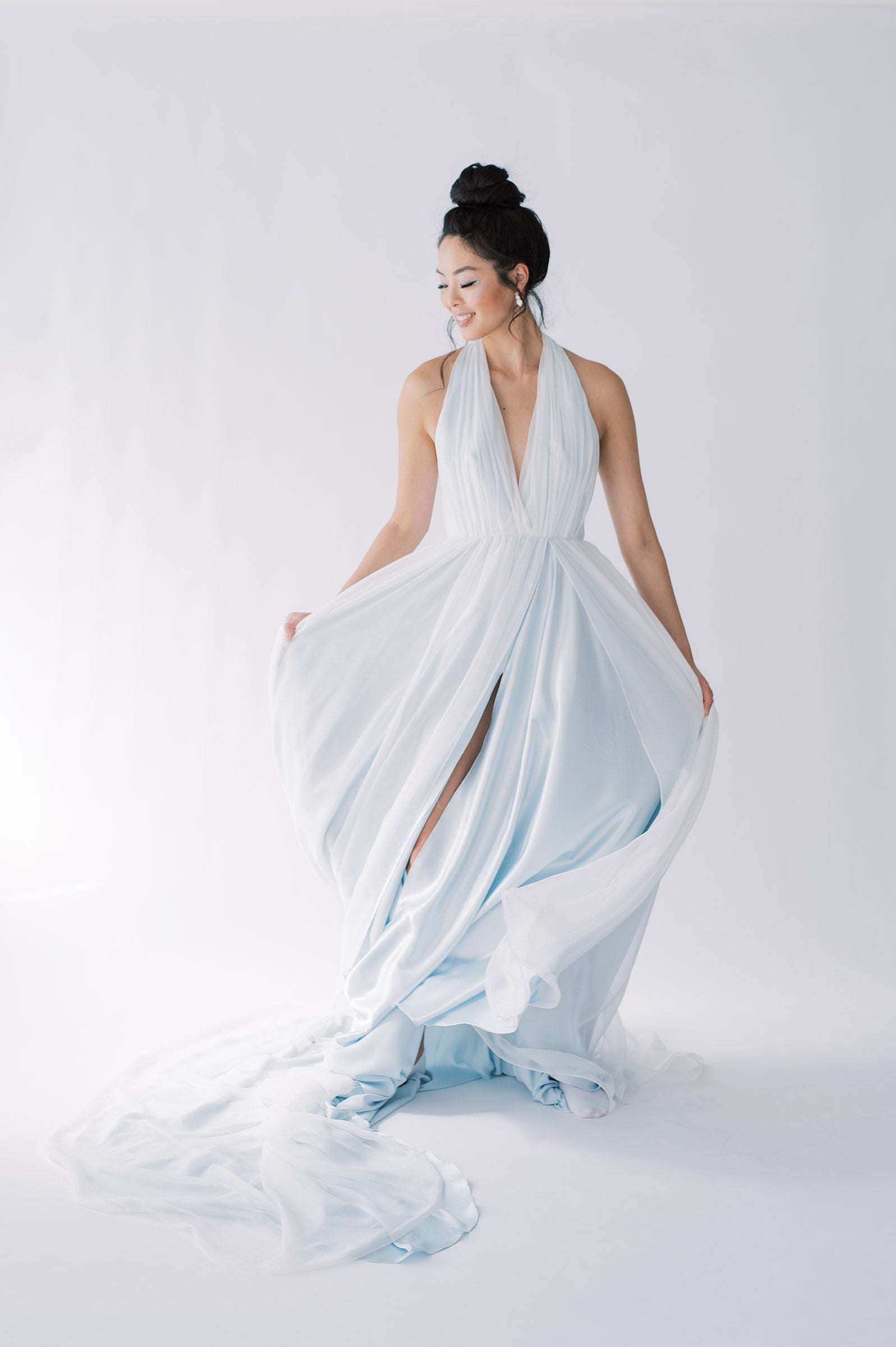 Blue and white chiffon dress shop